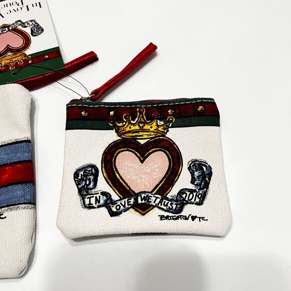 NWT Brighton In Love We Trust Heart Pouch Set Canvas Leather Zipper Bags - Picture 5 of 13